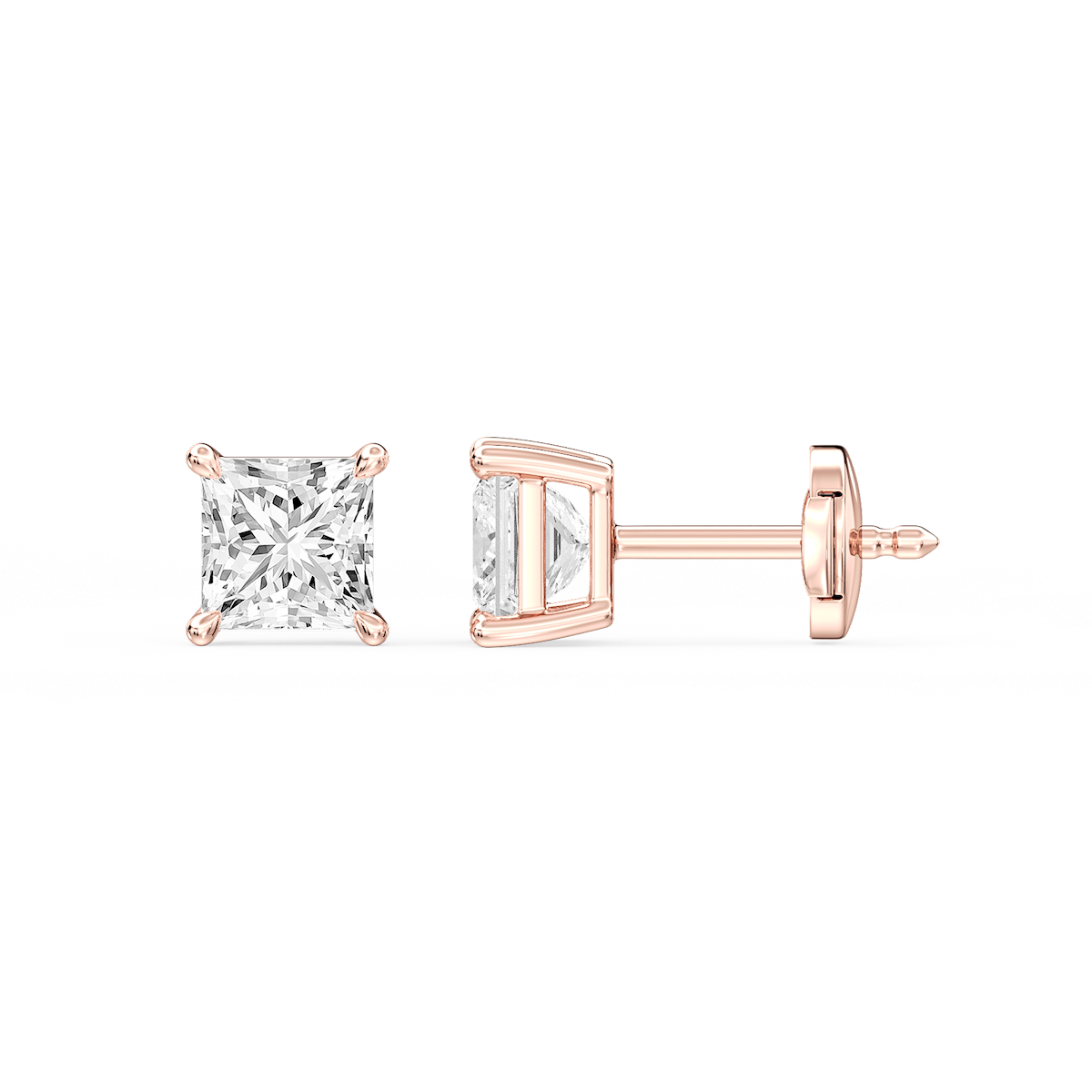 Princess Certified Lab Grown Diamond Claw Prong Guardian Back Stud Earrings