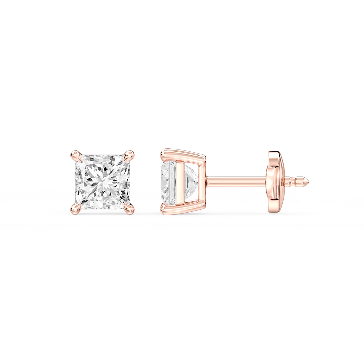 Princess Certified Lab Grown Diamond Claw Prong Guardian Back Stud Earrings