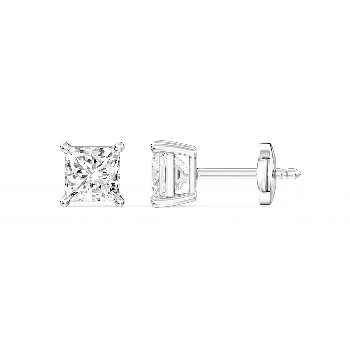 Princess Certified Lab Grown Diamond Claw Prong Guardian Back Stud Earrings