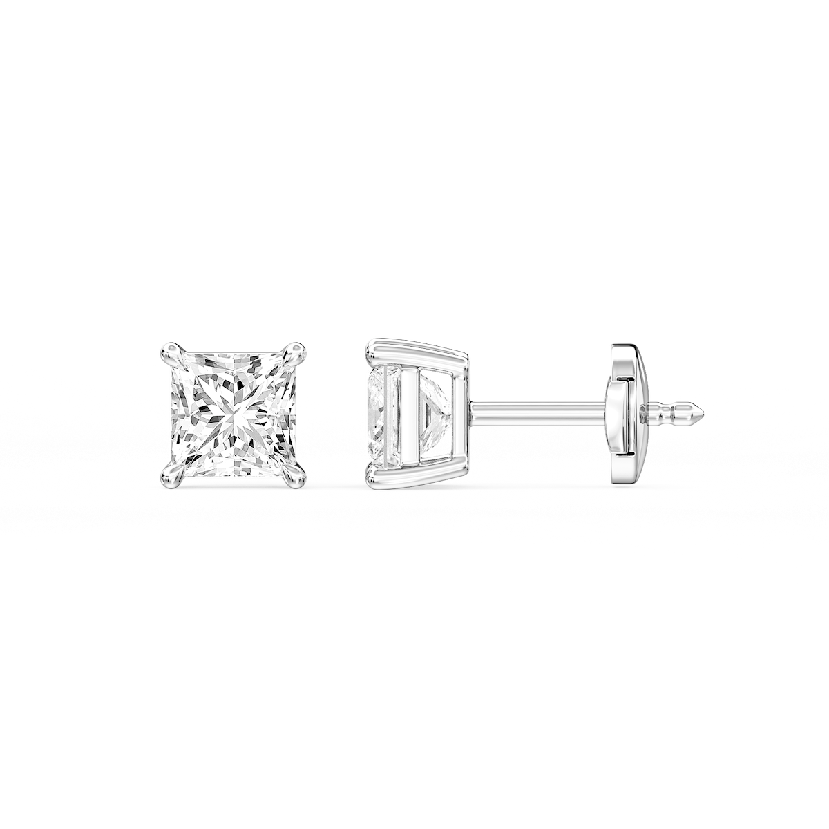 Princess Certified Lab Grown Diamond Claw Prong Guardian Back Stud Earrings