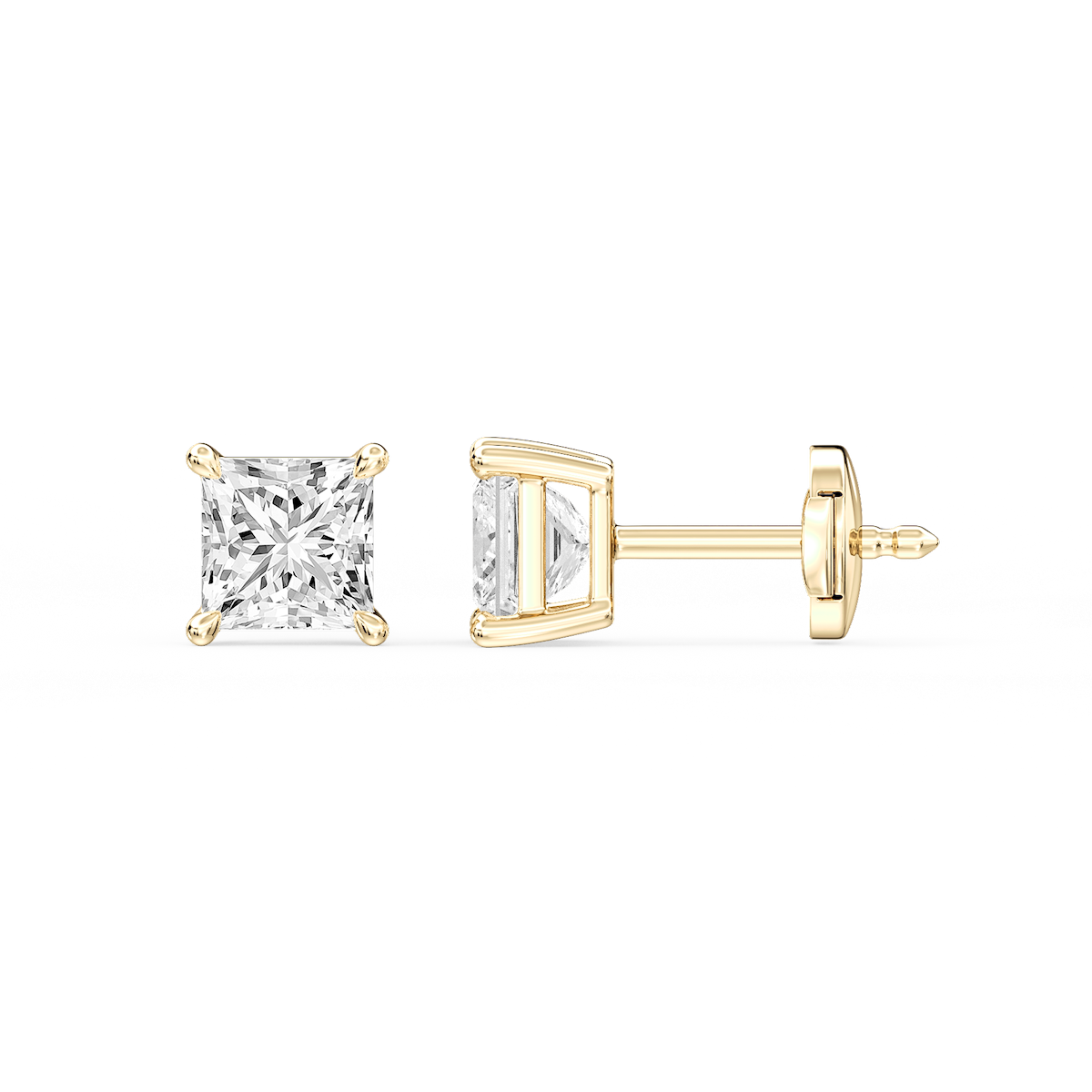 Princess Certified Lab Grown Diamond Claw Prong Guardian Back Stud Earrings