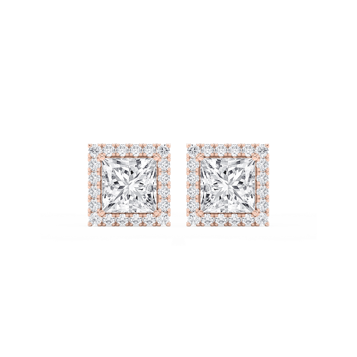 Princess Lab Grown Diamond Four Prong Basket Halo Stud Earrings