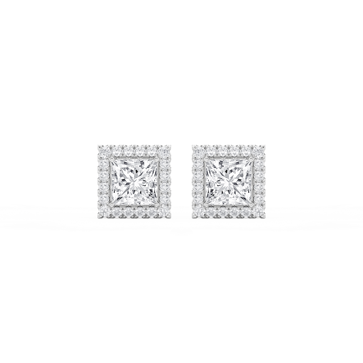 Princess Lab Grown Diamond Four Prong Basket Halo Stud Earrings