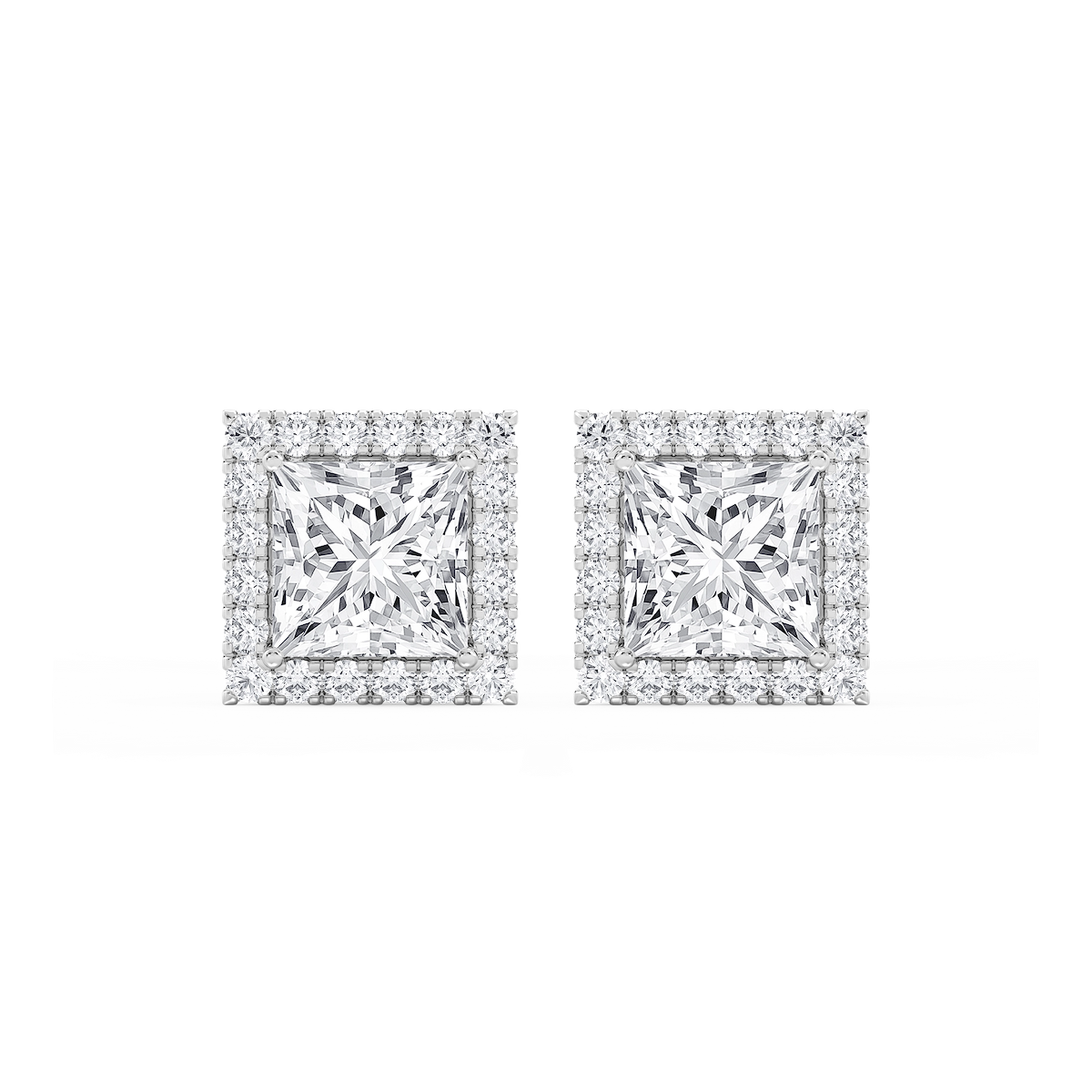 Princess Lab Grown Diamond Four Prong Basket Halo Stud Earrings