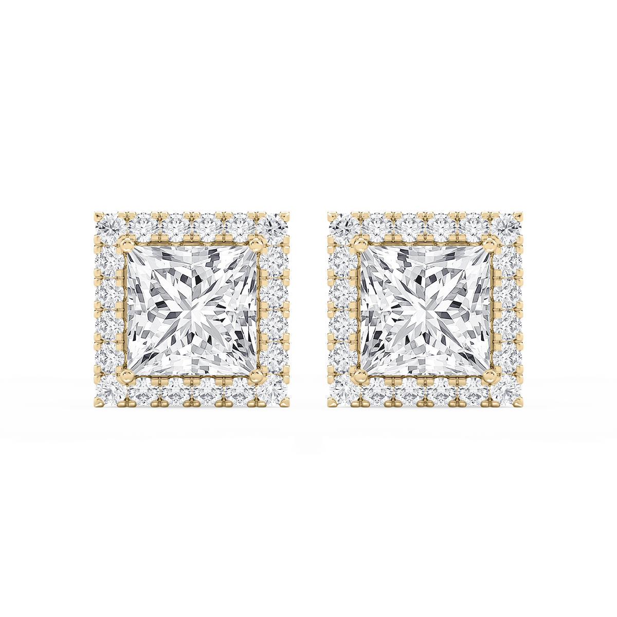 Princess Lab Grown Diamond Four Prong Basket Halo Stud Earrings