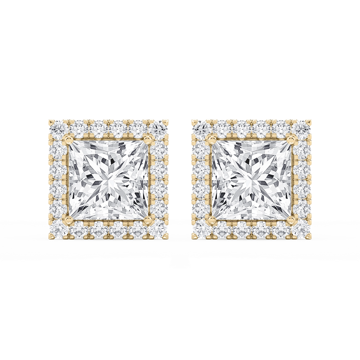 Princess Lab Grown Diamond Four Prong Basket Halo Stud Earrings
