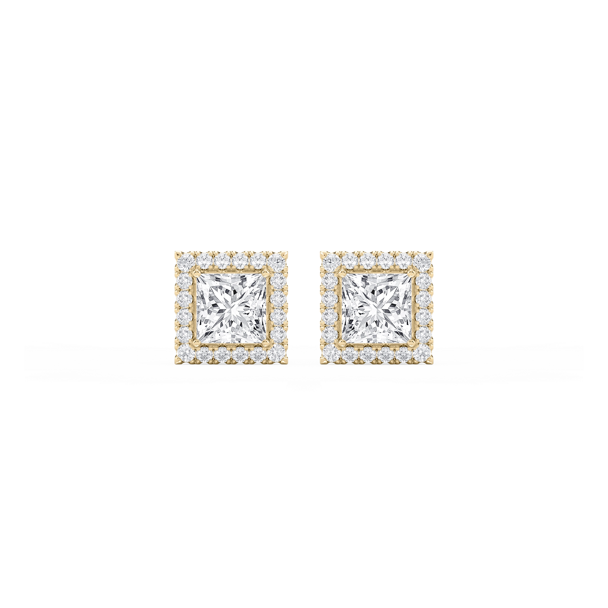 Princess Lab Grown Diamond Four Prong Basket Halo Stud Earrings