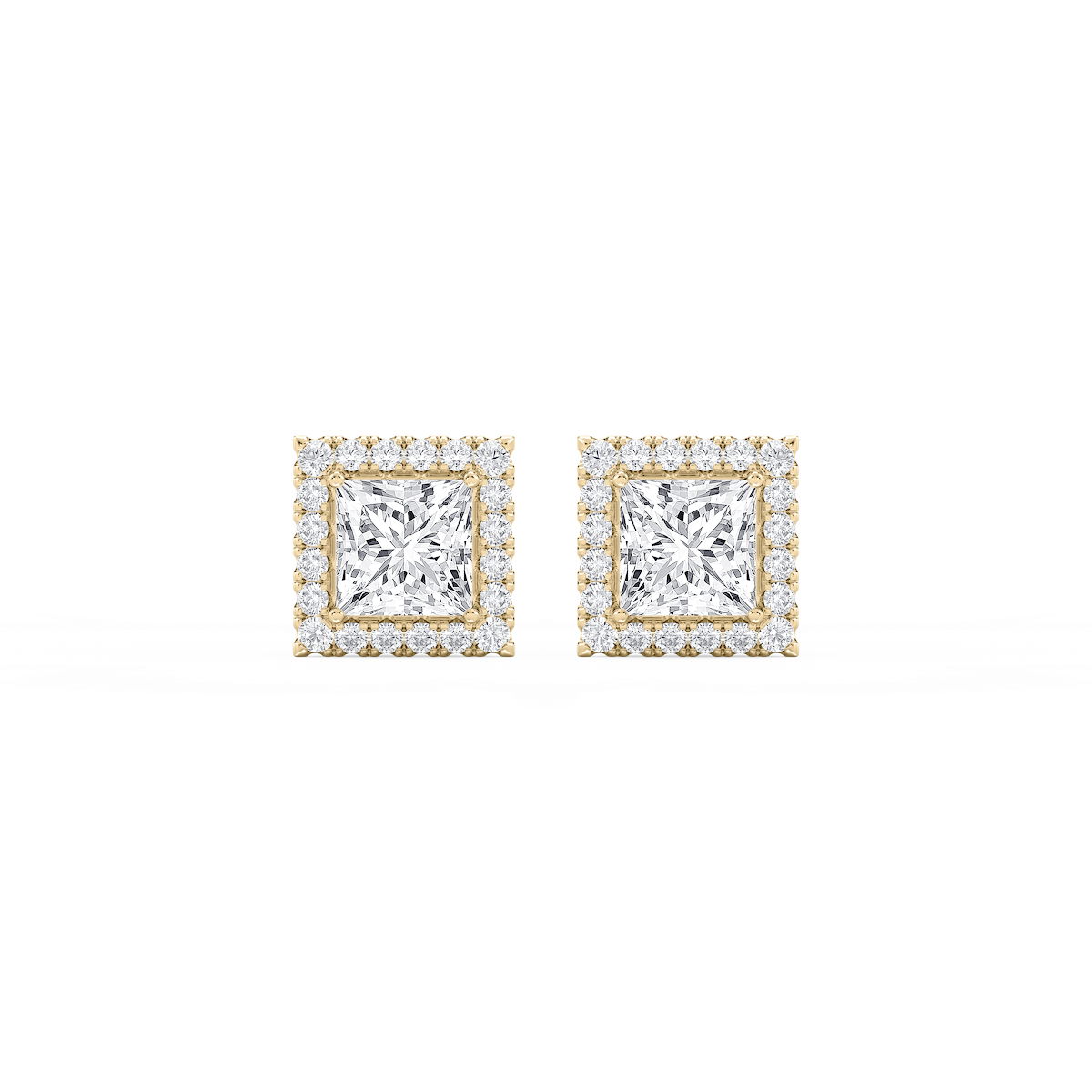 Princess Lab Grown Diamond Four Prong Basket Halo Stud Earrings
