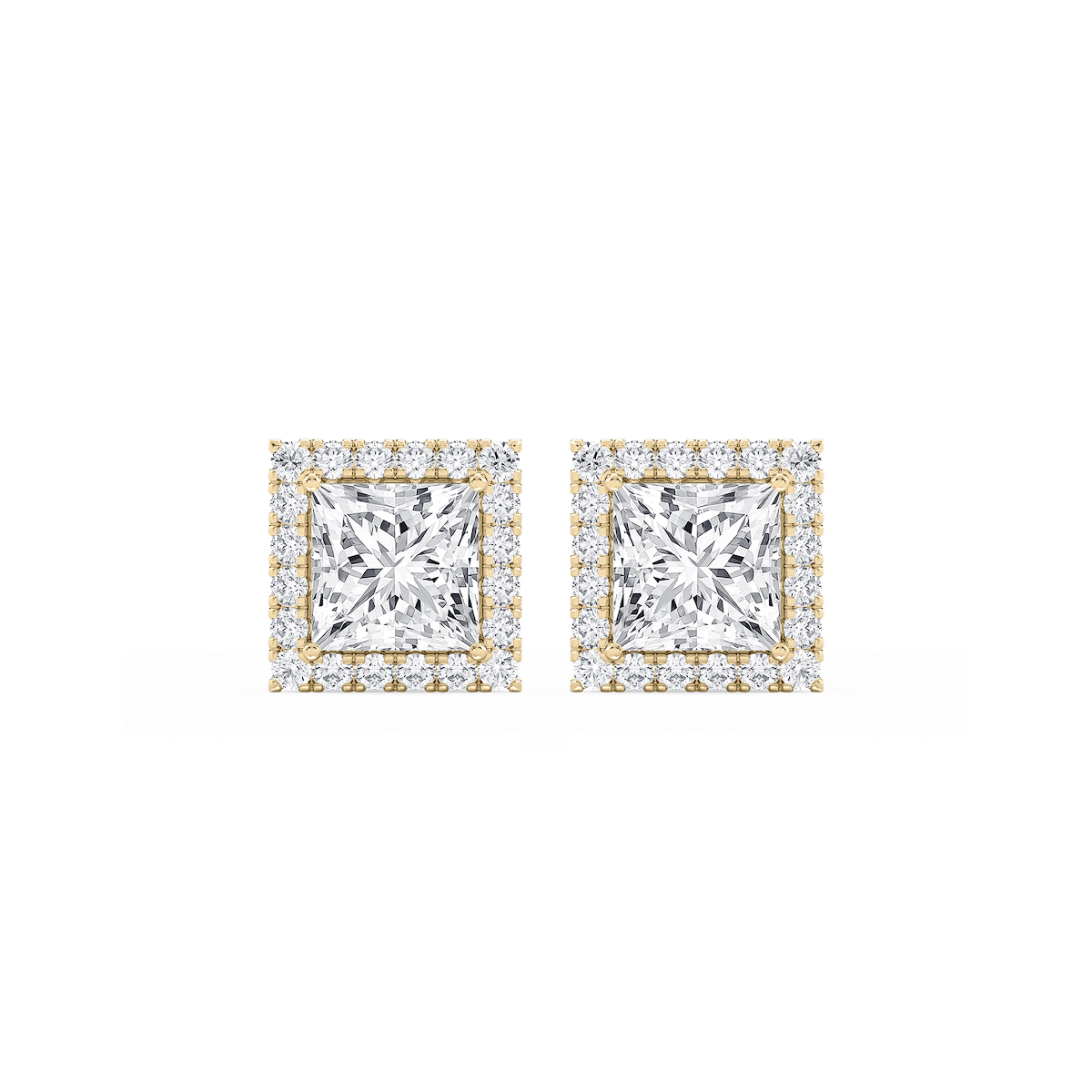 Princess Lab Grown Diamond Four Prong Basket Halo Stud Earrings