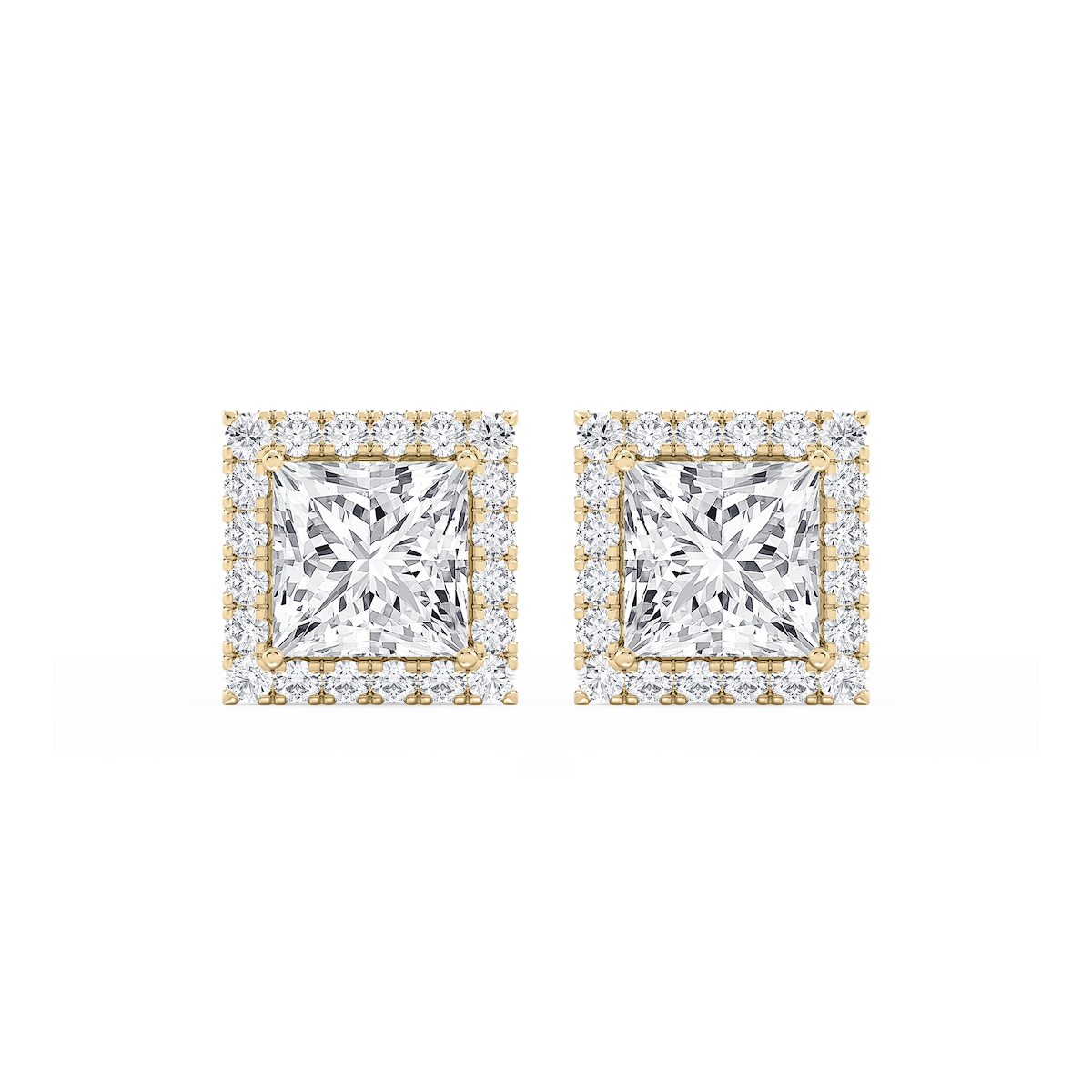 Princess Lab Grown Diamond Four Prong Basket Halo Stud Earrings