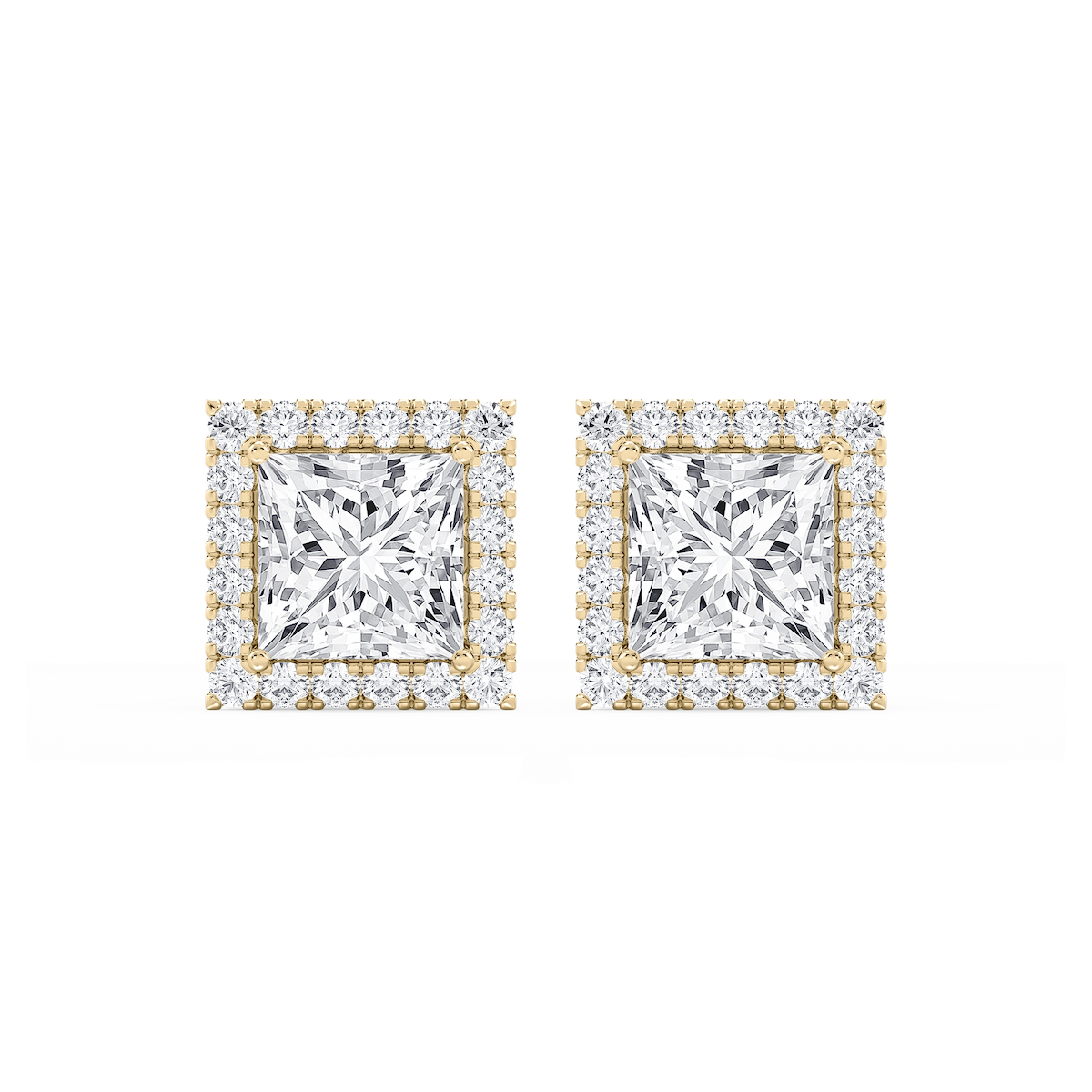 Princess Lab Grown Diamond Four Prong Basket Halo Stud Earrings