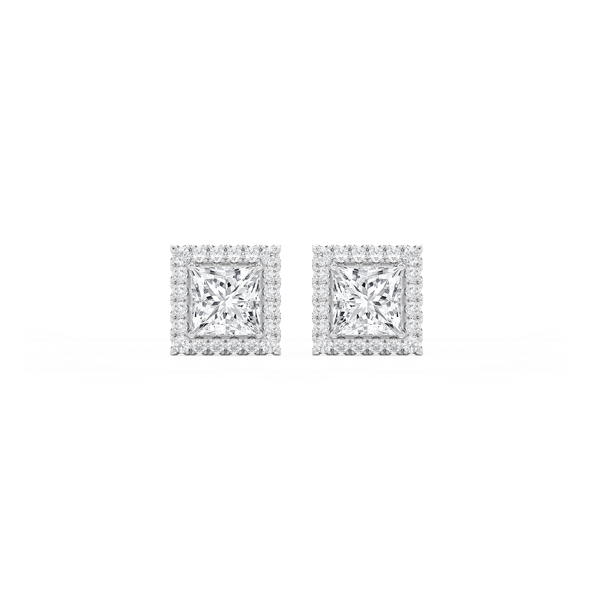 Princess Lab Grown Diamond Four Prong Basket Halo Stud Earrings