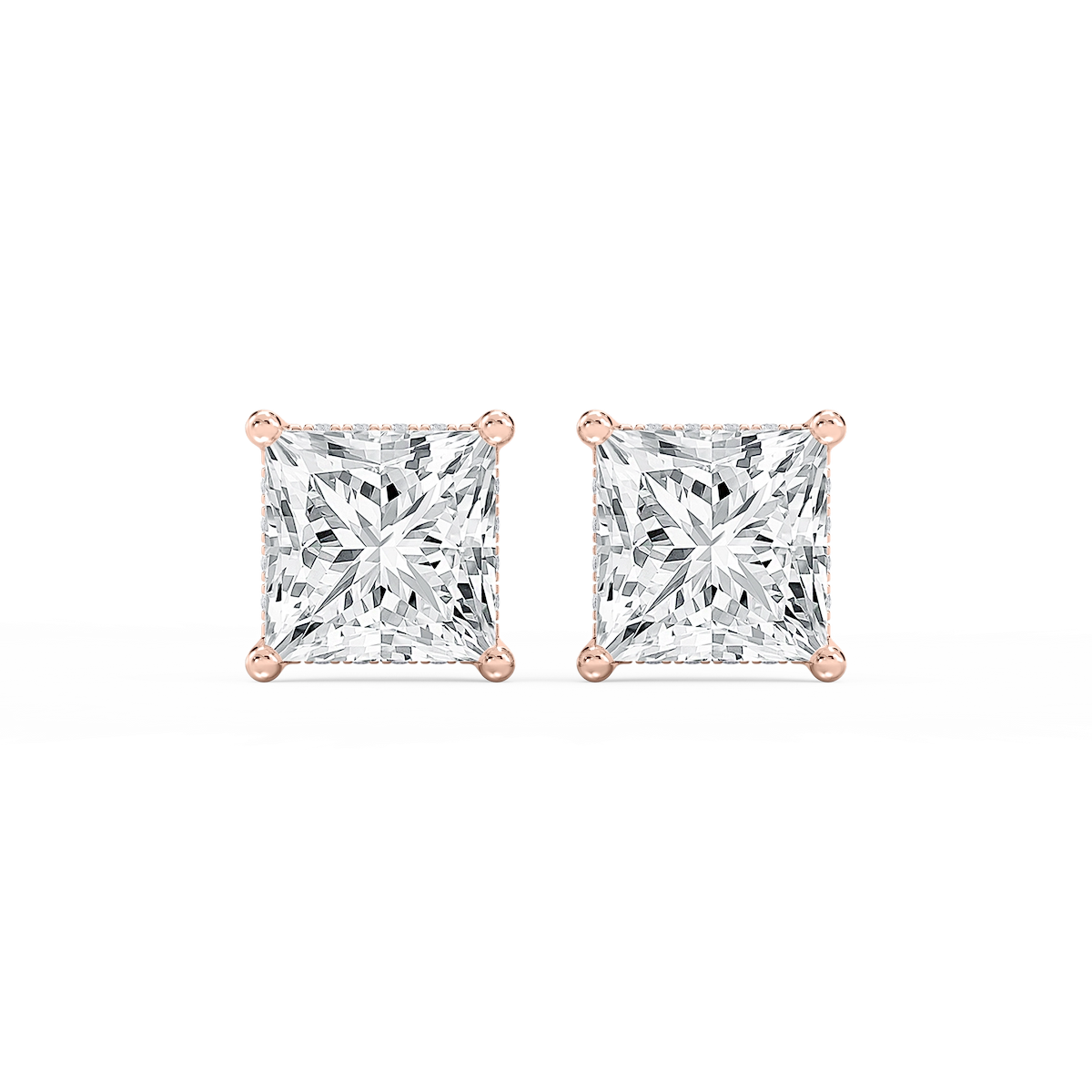 Princess Lab Grown Diamond Hidden Halo Stud Earrings