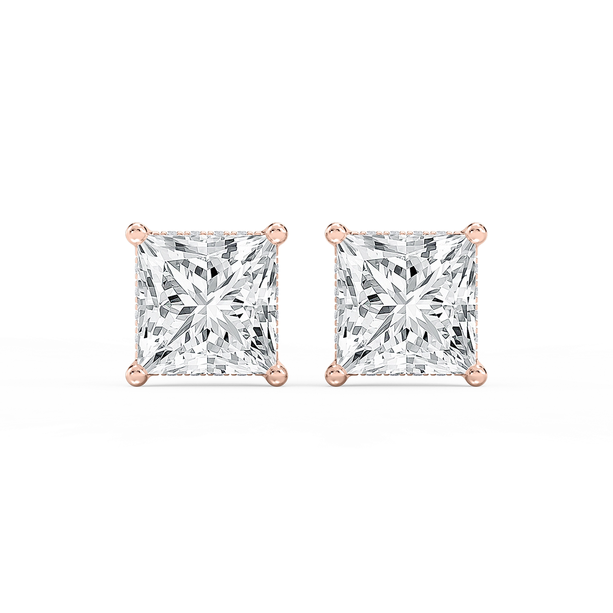 Princess Lab Grown Diamond Hidden Halo Stud Earrings