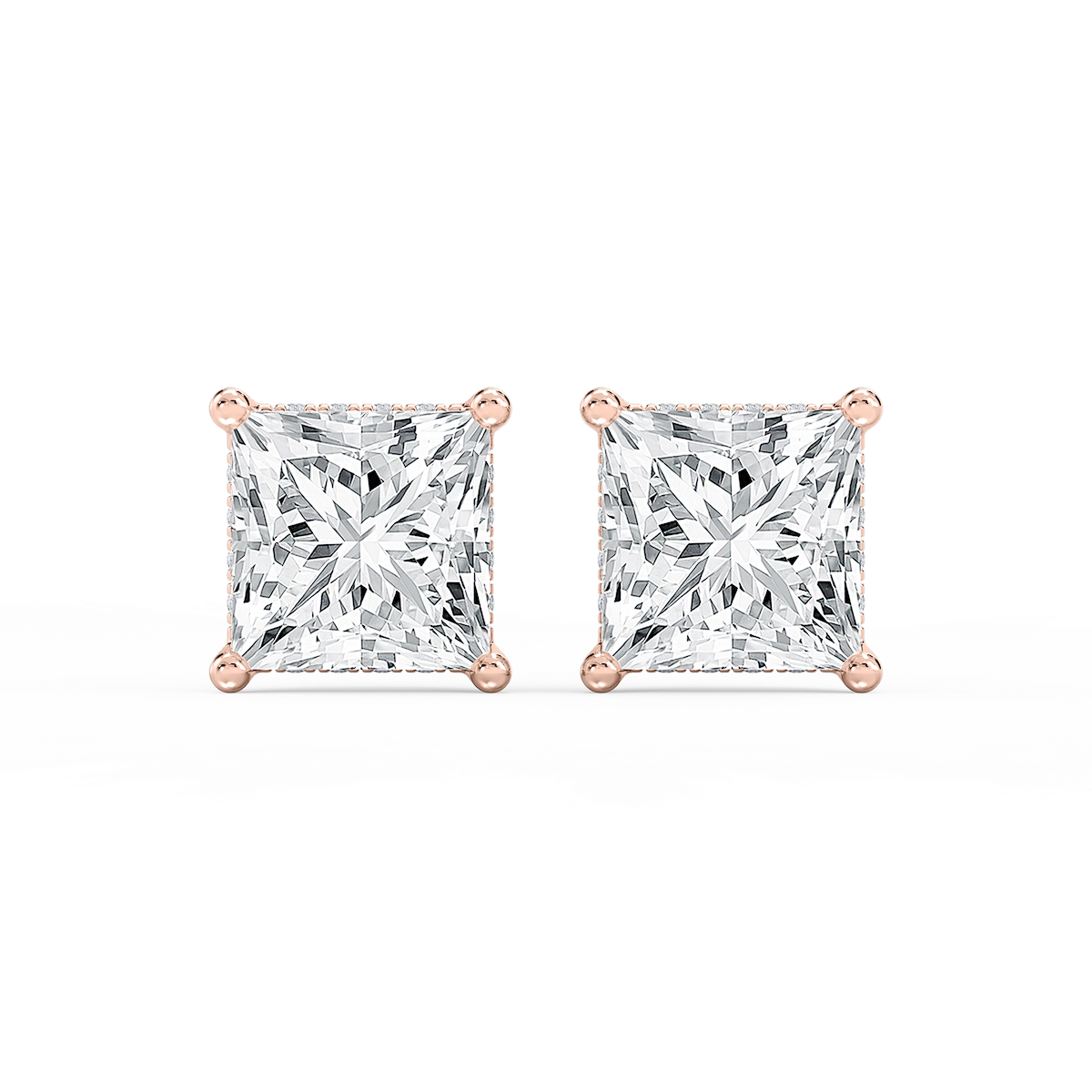 Princess Lab Grown Diamond Hidden Halo Stud Earrings