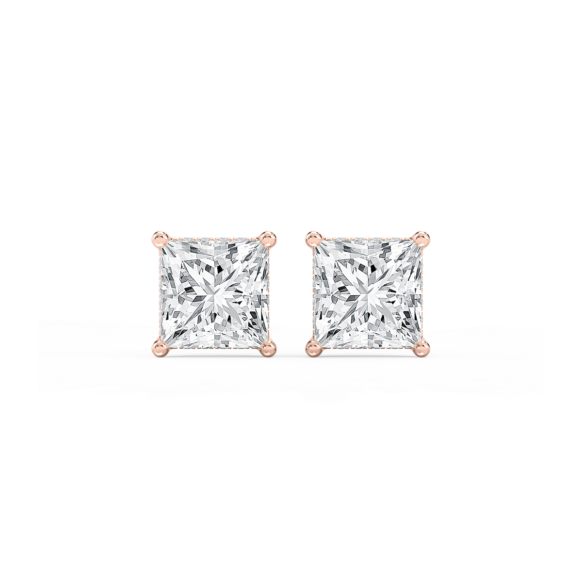 Princess Lab Grown Diamond Hidden Halo Stud Earrings