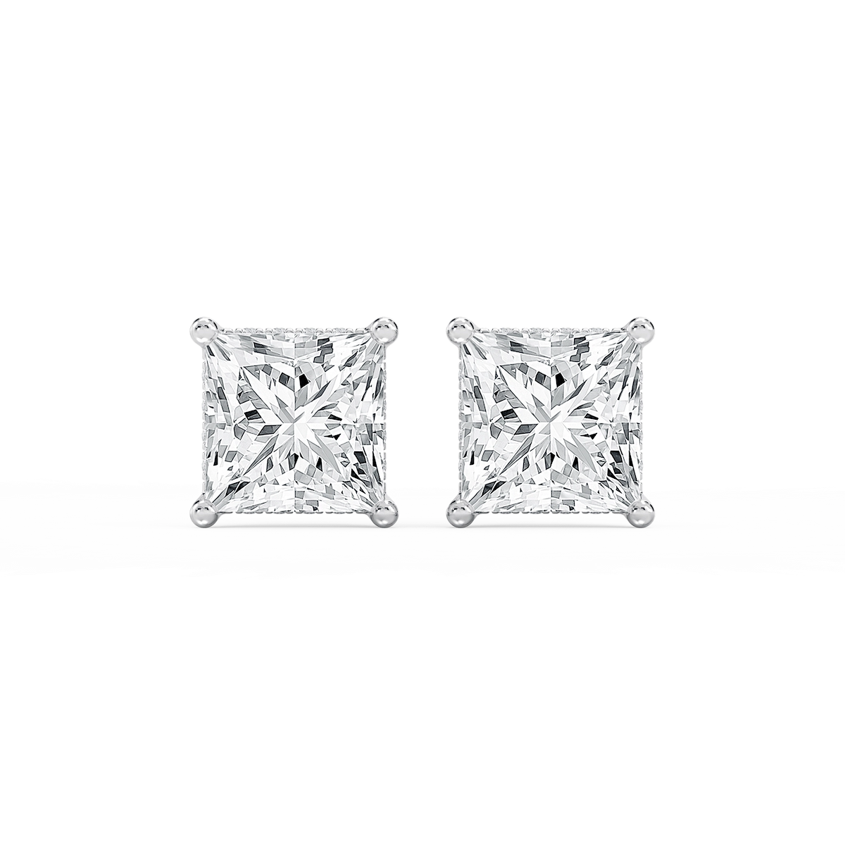 Princess Lab Grown Diamond Hidden Halo Stud Earrings