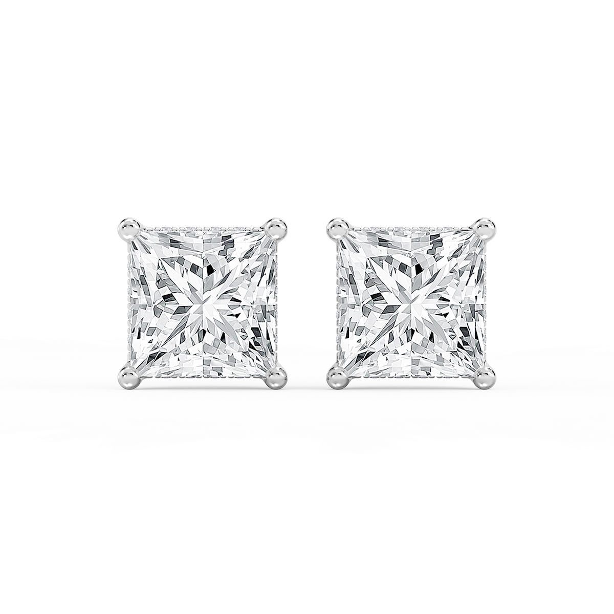 Princess Lab Grown Diamond Hidden Halo Stud Earrings