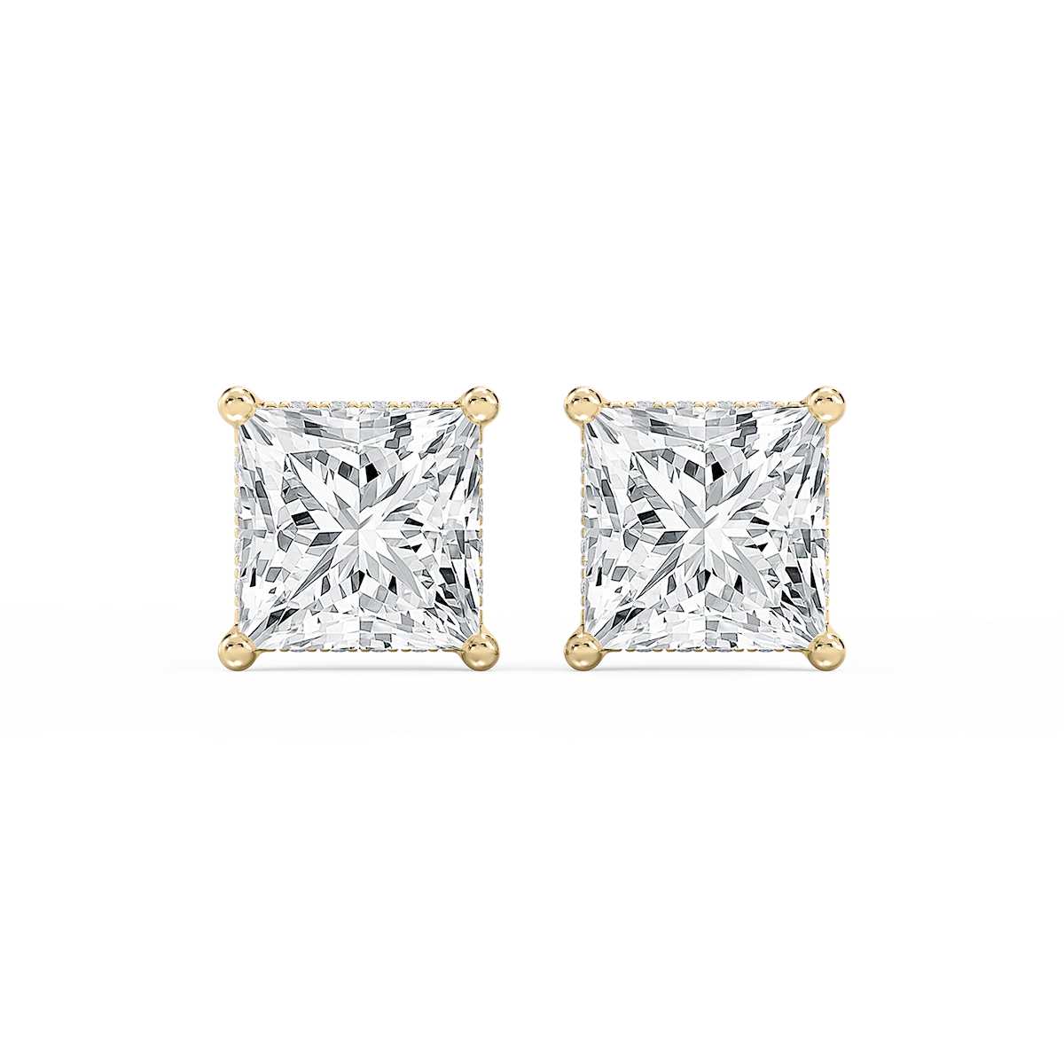 Princess Lab Grown Diamond Hidden Halo Stud Earrings