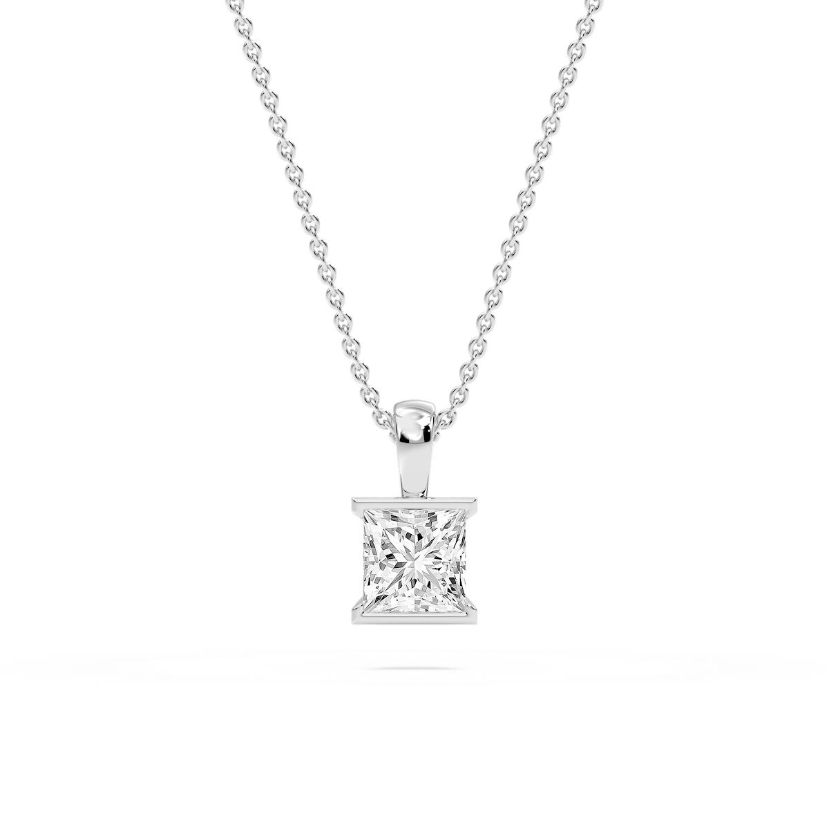 Princess Lab Grown Diamond Half Bezel Solitaire Pendant