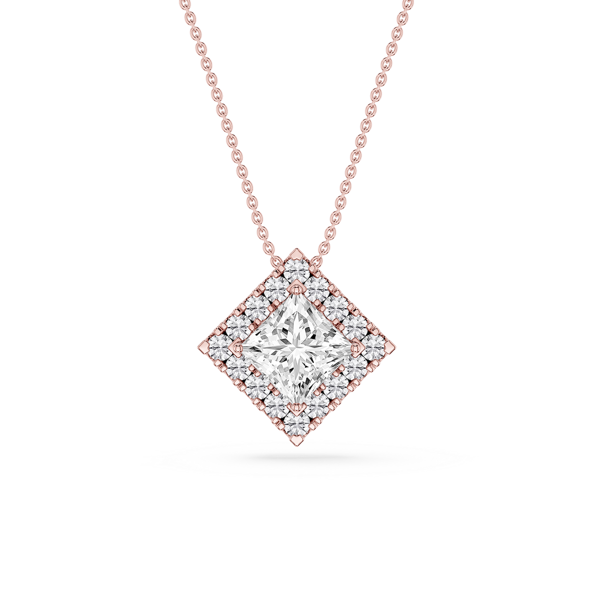 Princess Lab Grown Diamond Halo Slide Pendant - 16 to 18 Inches