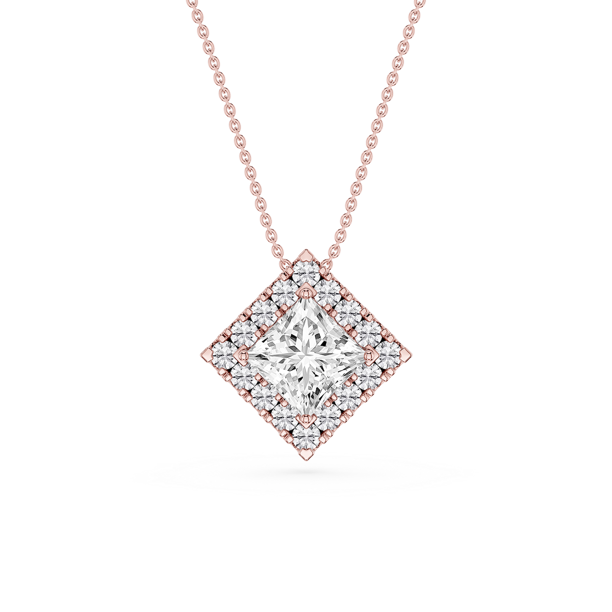 Princess Lab Grown Diamond Halo Slide Pendant - 16 to 18 Inches