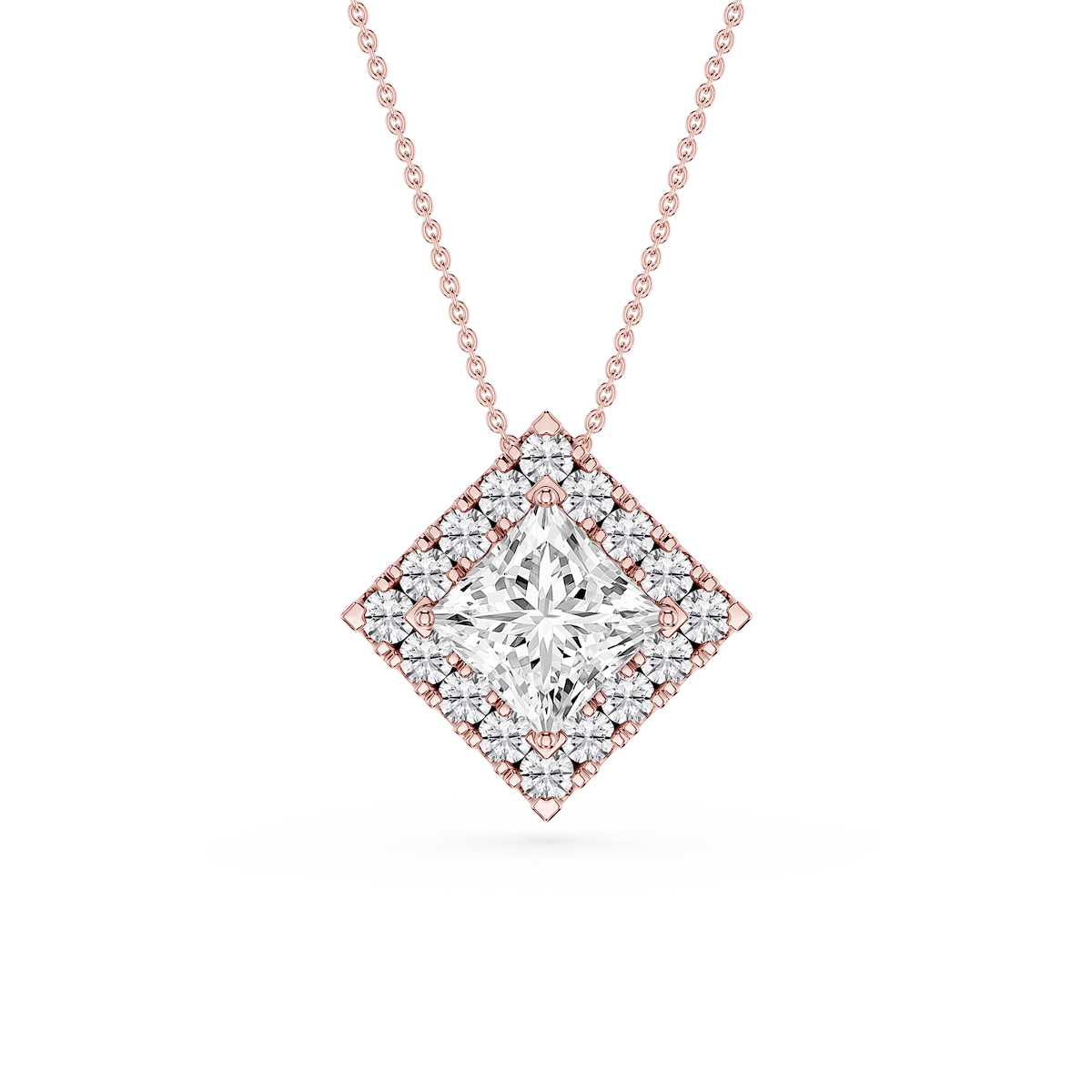 Princess Lab Grown Diamond Halo Slide Pendant - 16 to 18 Inches