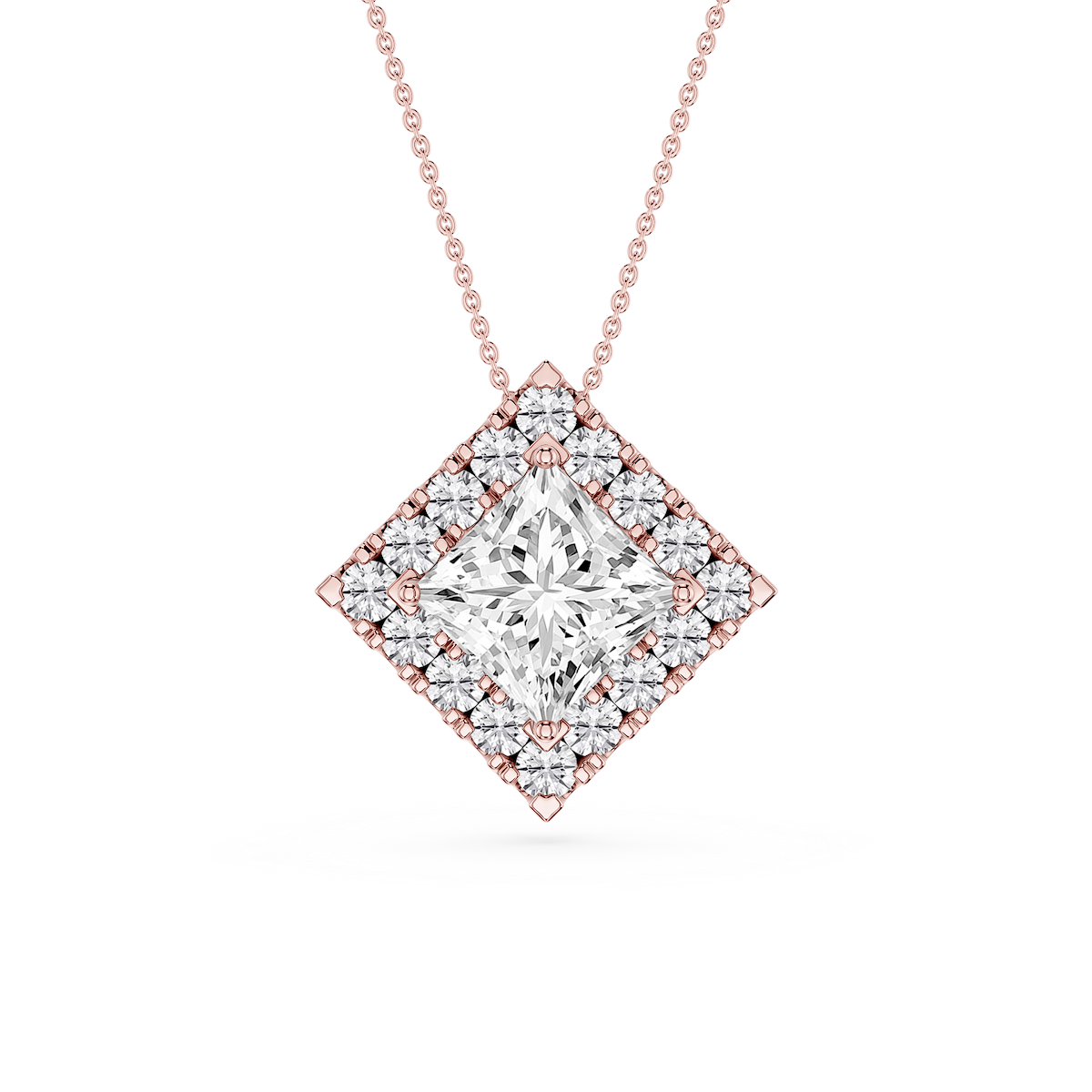 Princess Lab Grown Diamond Halo Slide Pendant - 16 to 18 Inches