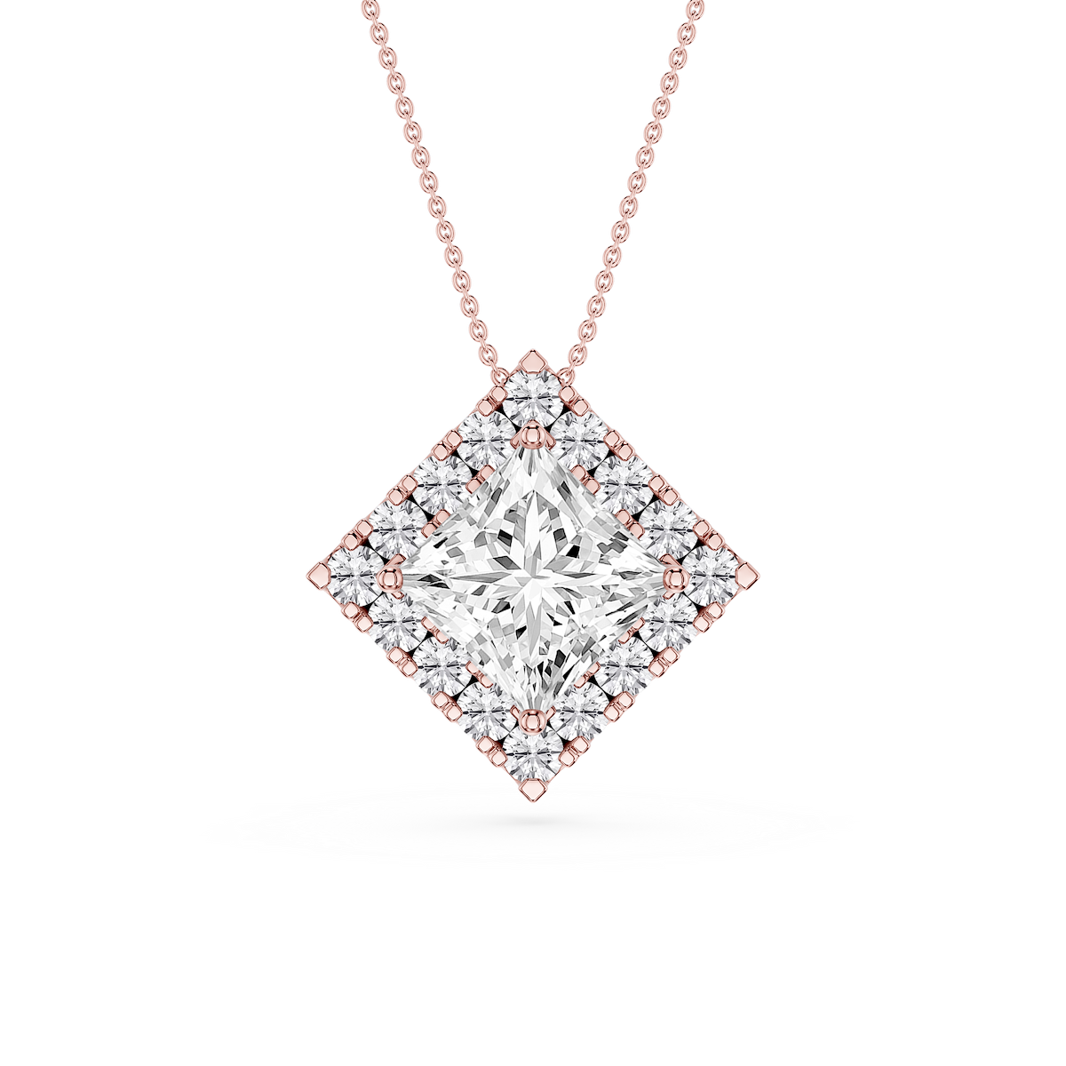 Princess Lab Grown Diamond Halo Slide Pendant - 16 to 18 Inches