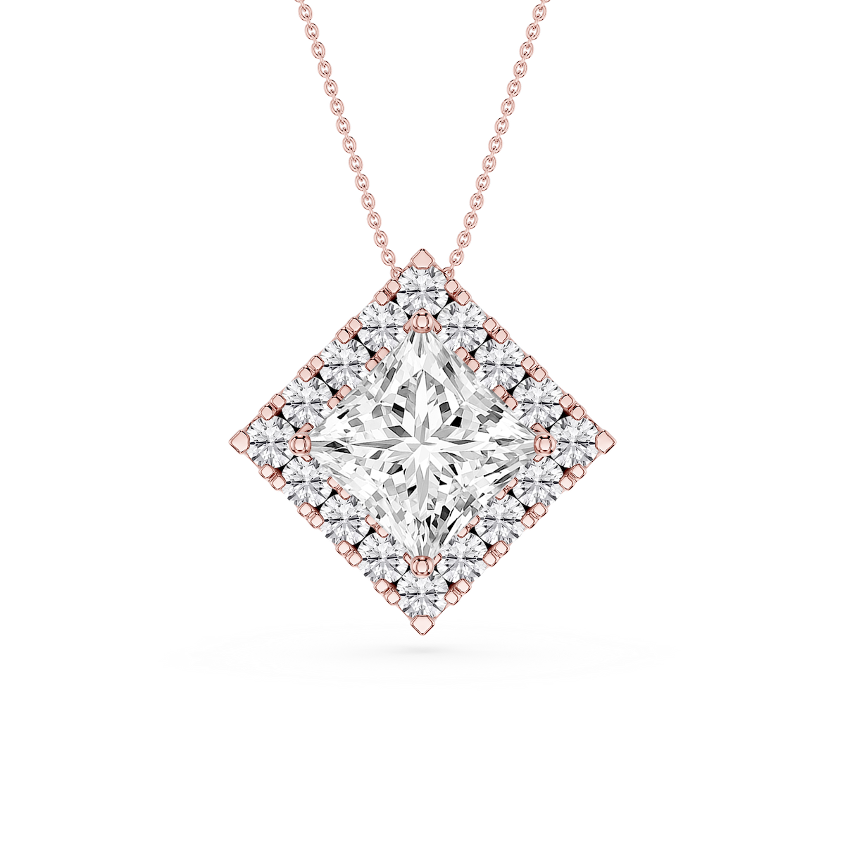 Princess Lab Grown Diamond Halo Slide Pendant - 16 to 18 Inches