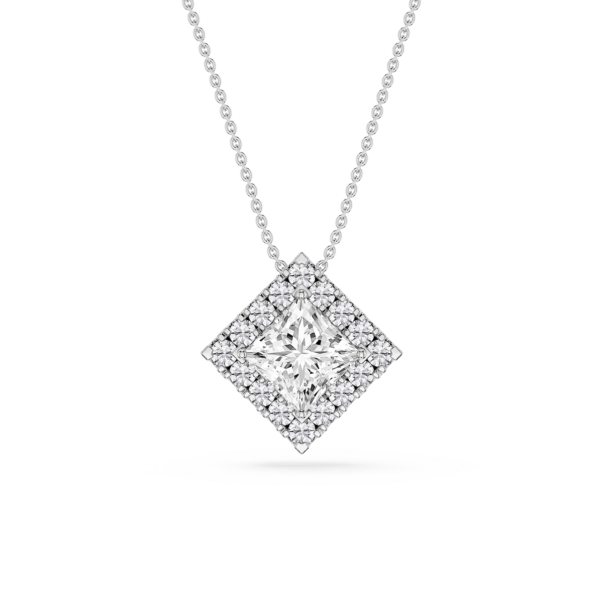Princess Lab Grown Diamond Halo Slide Pendant - 16 to 18 Inches