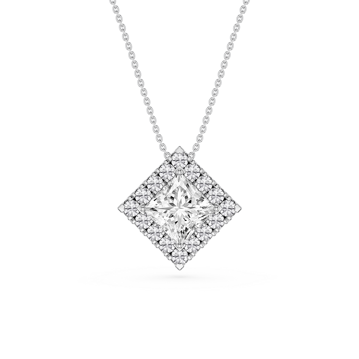 Princess Lab Grown Diamond Halo Slide Pendant - 16 to 18 Inches