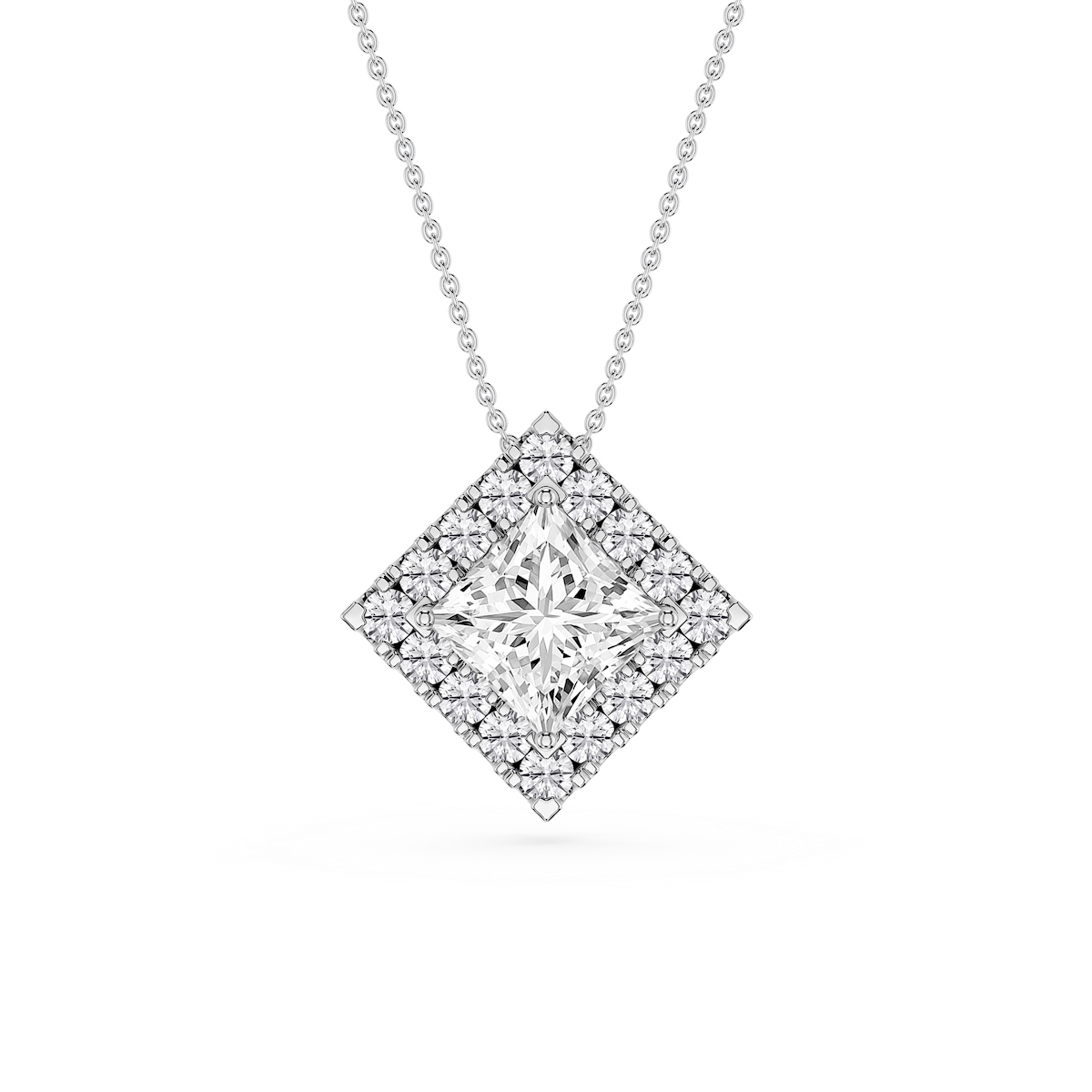 Princess Lab Grown Diamond Halo Slide Pendant - 16 to 18 Inches