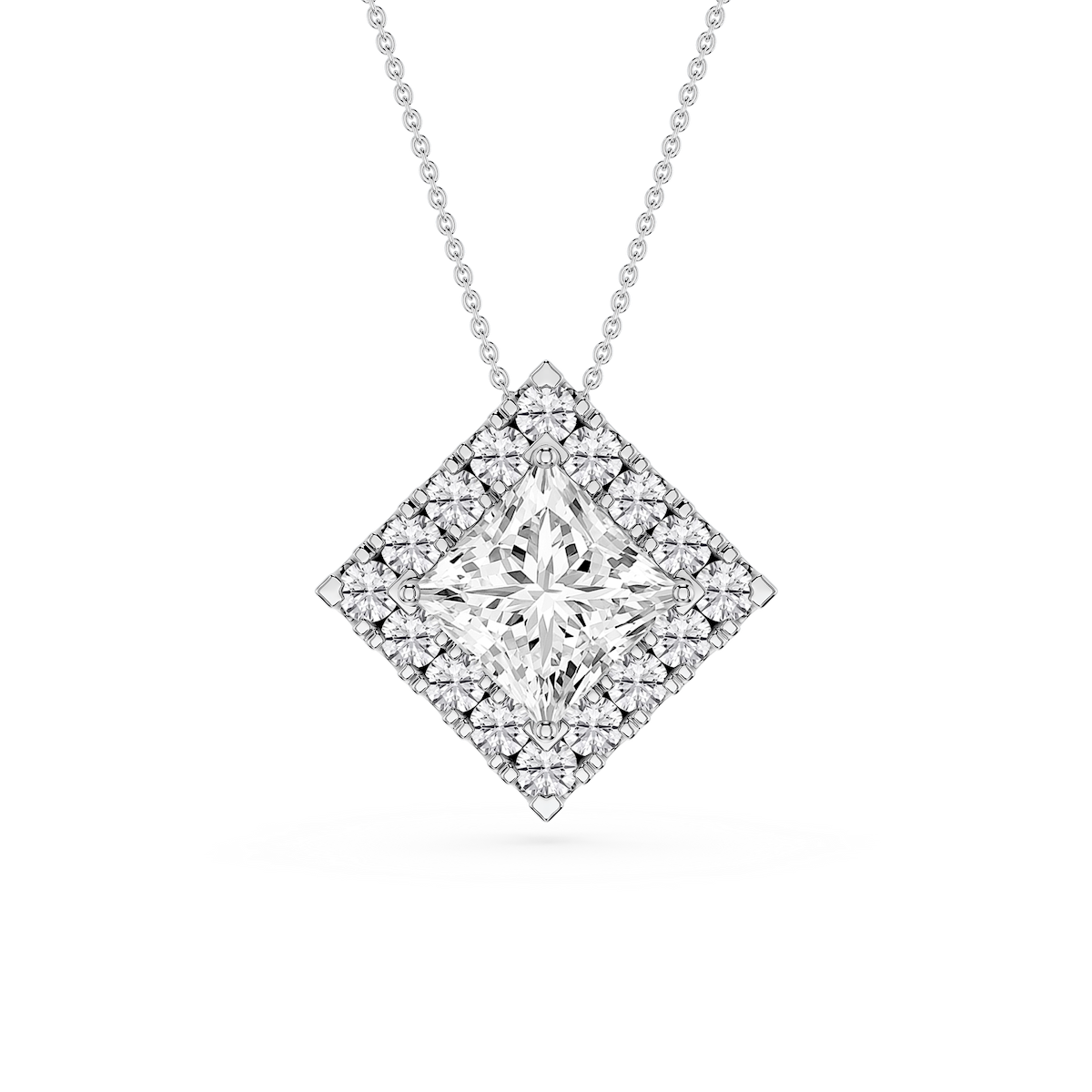 Princess Lab Grown Diamond Halo Slide Pendant - 16 to 18 Inches