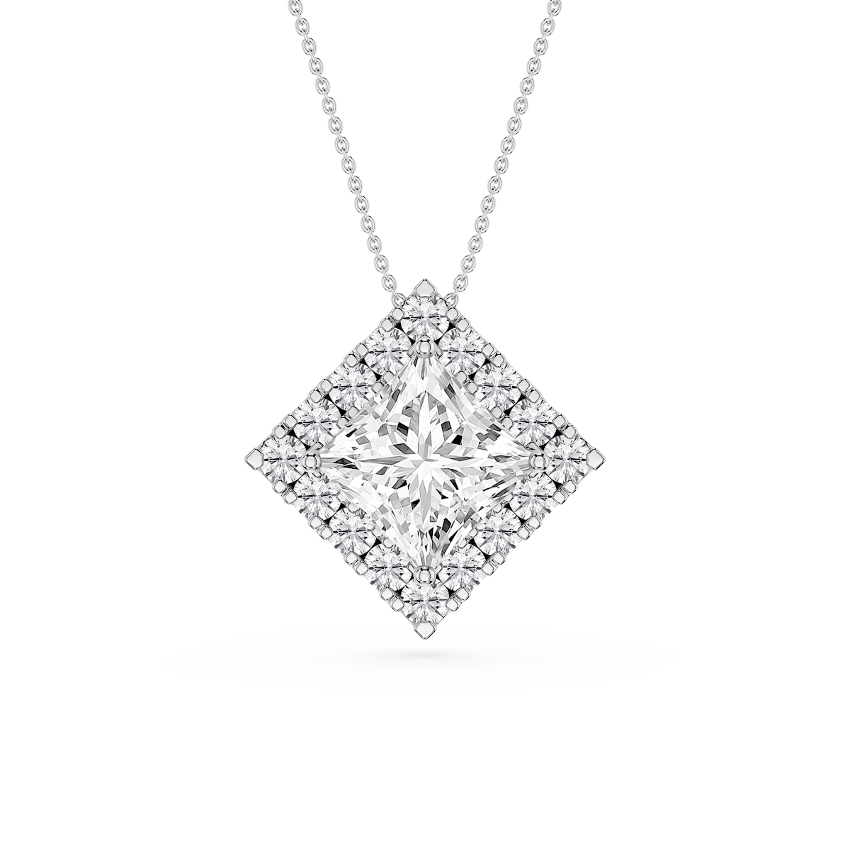 Princess Lab Grown Diamond Halo Slide Pendant - 16 to 18 Inches