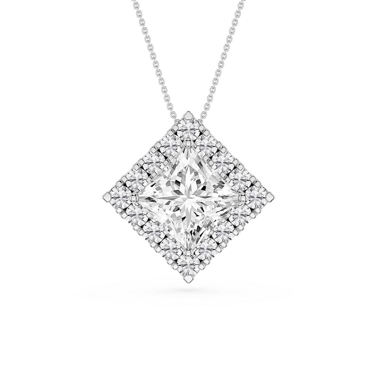 Princess Lab Grown Diamond Halo Slide Pendant - 16 to 18 Inches