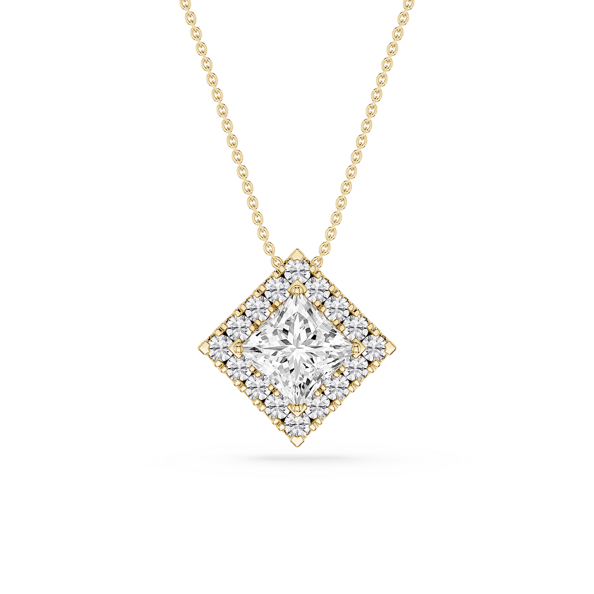 Princess Lab Grown Diamond Halo Slide Pendant - 16 to 18 Inches