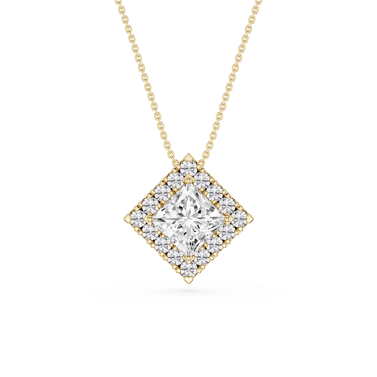 Princess Lab Grown Diamond Halo Slide Pendant - 16 to 18 Inches