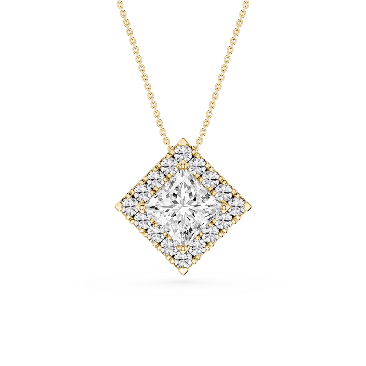 Princess Lab Grown Diamond Halo Slide Pendant - 16 to 18 Inches