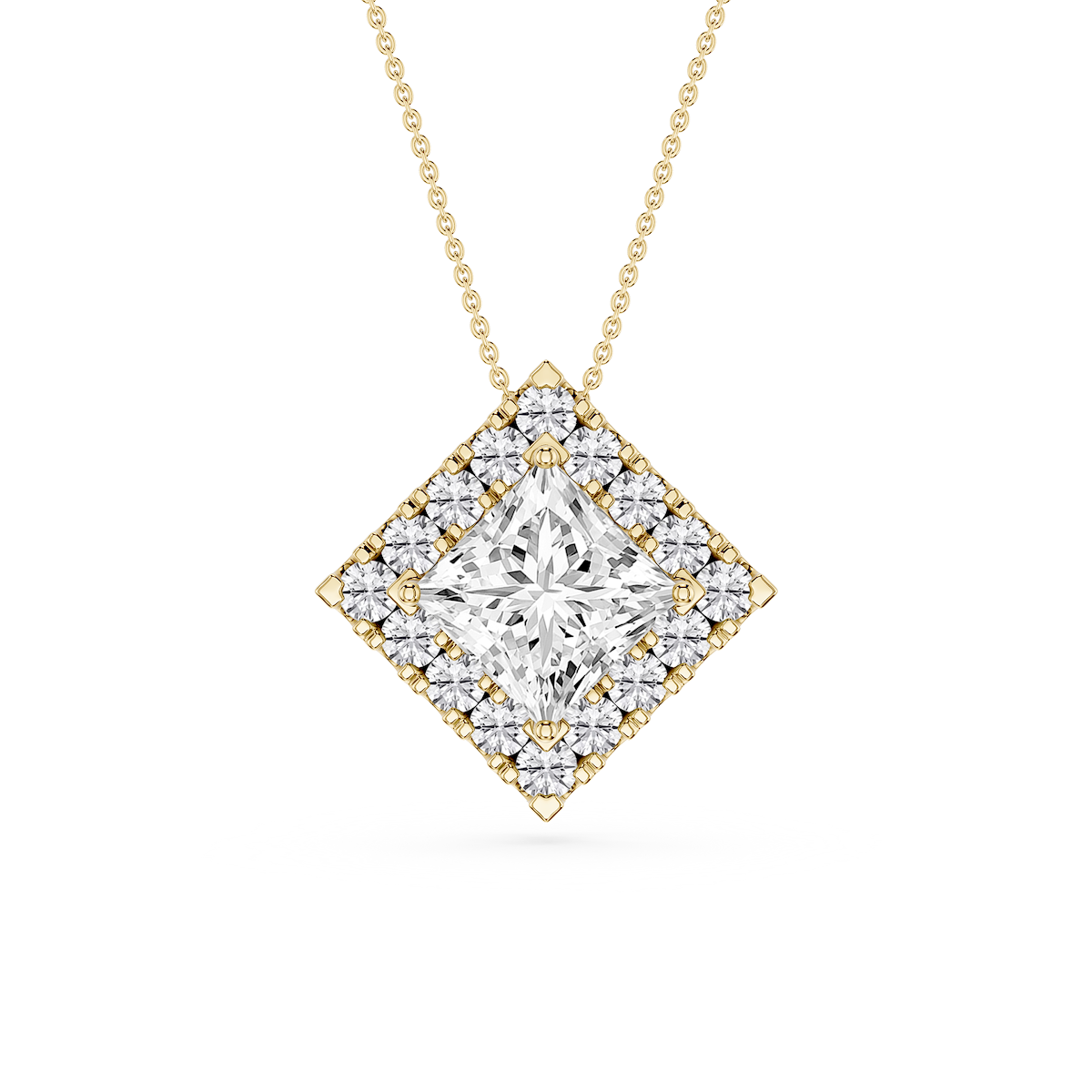 Princess Lab Grown Diamond Halo Slide Pendant - 16 to 18 Inches