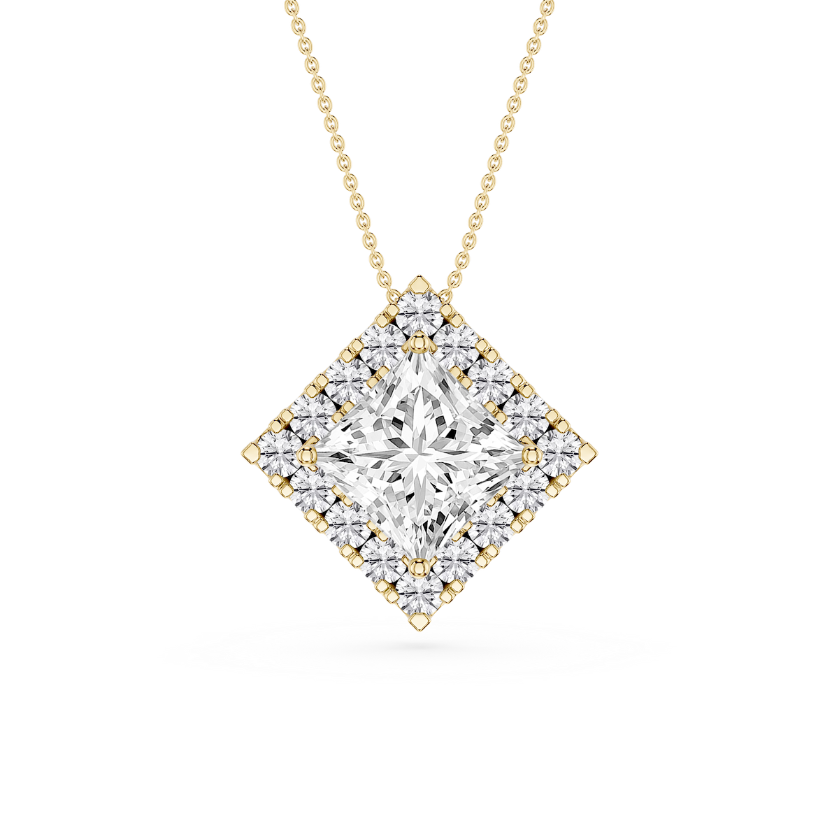 Princess Lab Grown Diamond Halo Slide Pendant - 16 to 18 Inches