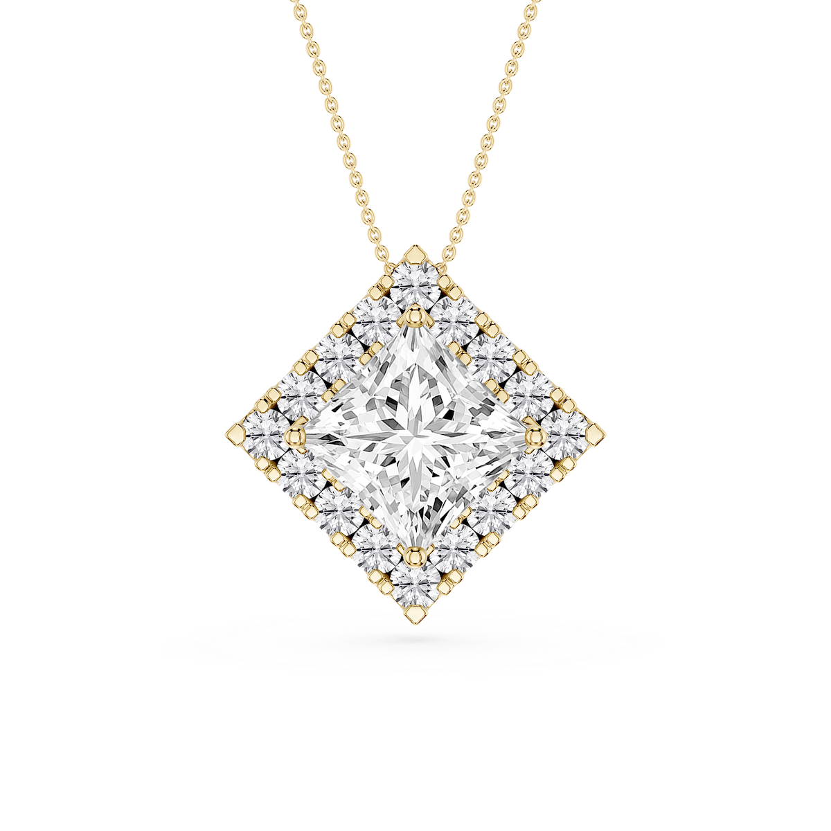 Princess Lab Grown Diamond Halo Slide Pendant - 16 to 18 Inches