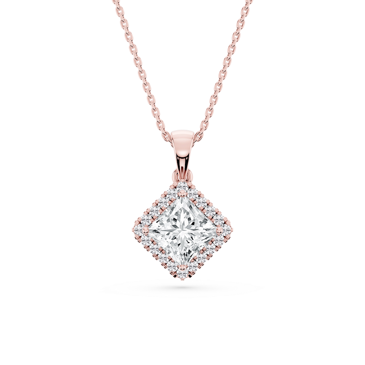 Princess Lab Grown Diamond Halo Single Bail Pendant - 16 to 18 inches