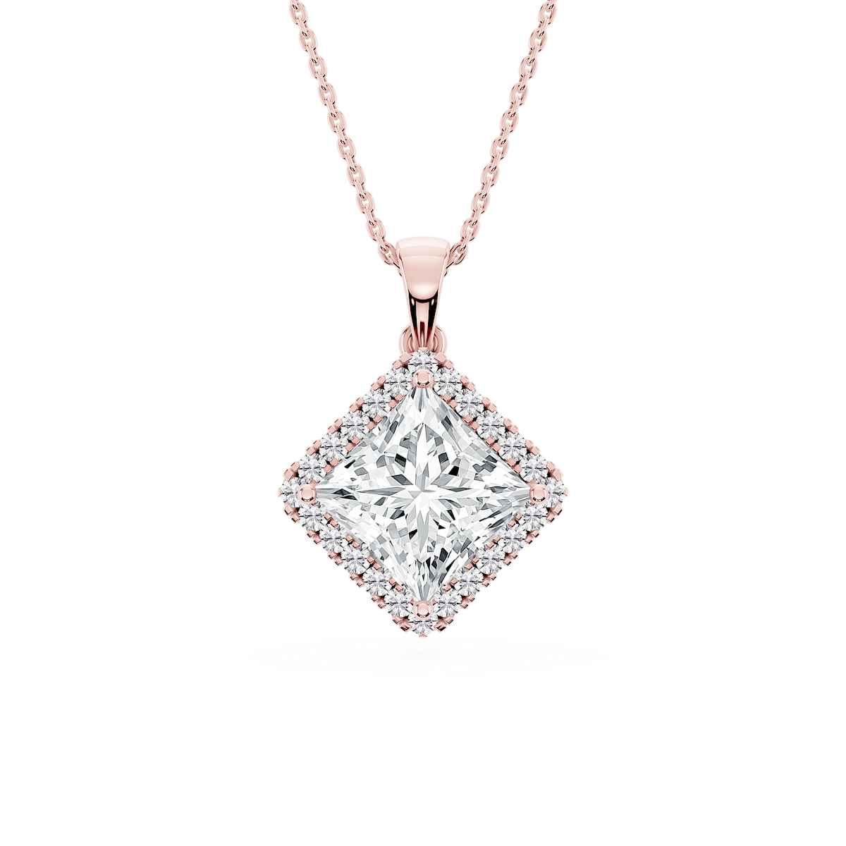 Princess Lab Grown Diamond Halo Single Bail Pendant - 16 to 18 inches