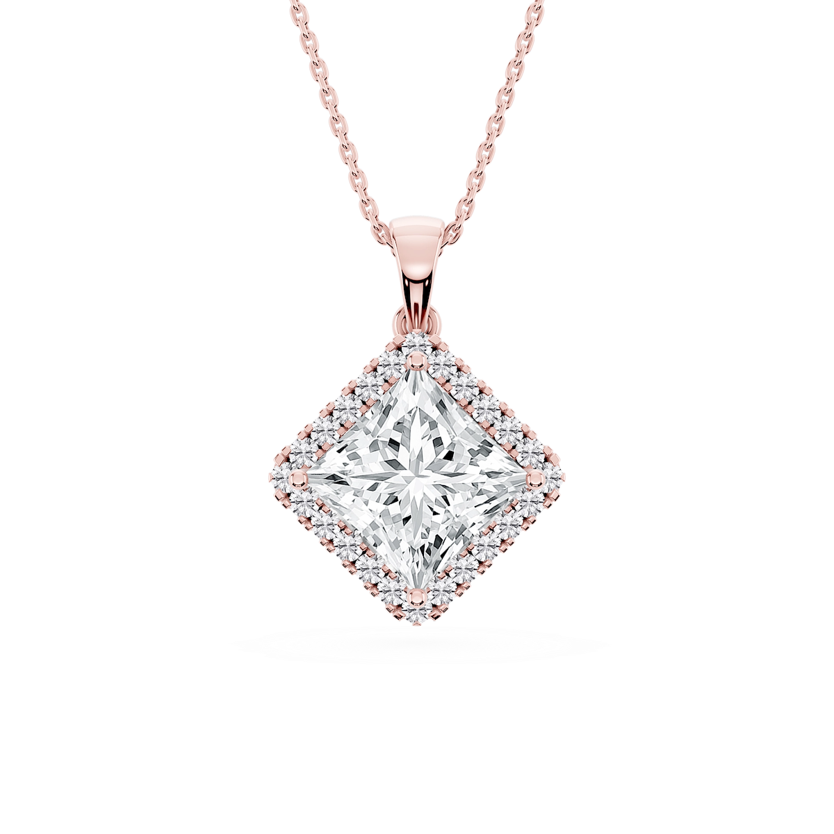Princess Lab Grown Diamond Halo Single Bail Pendant - 16 to 18 inches