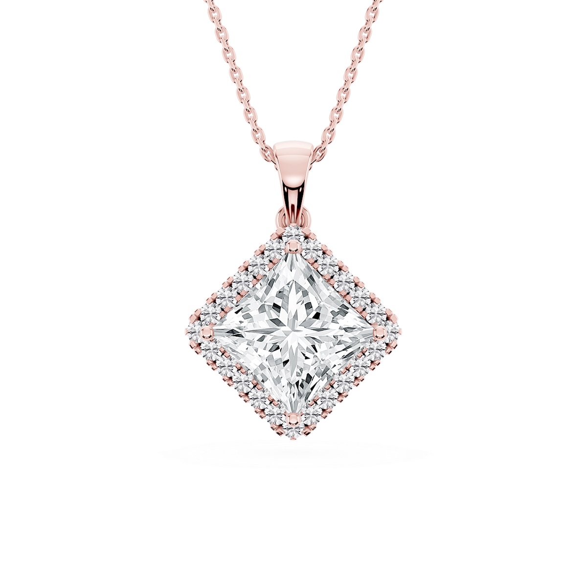 Princess Lab Grown Diamond Halo Single Bail Pendant - 16 to 18 inches