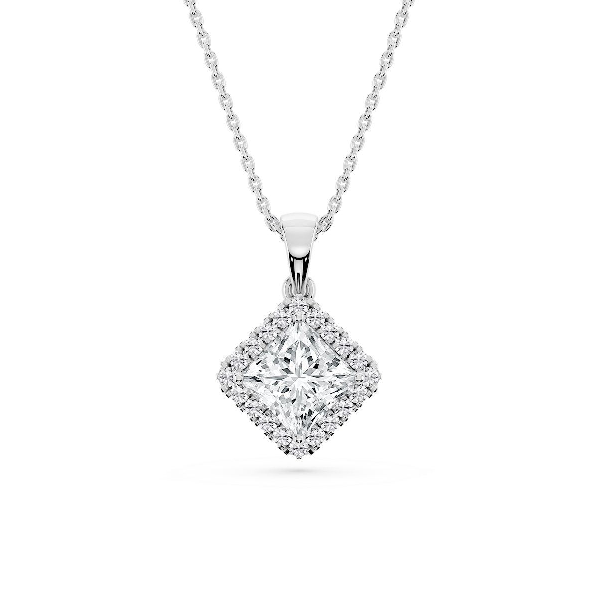 Princess Lab Grown Diamond Halo Single Bail Pendant - 16 to 18 inches
