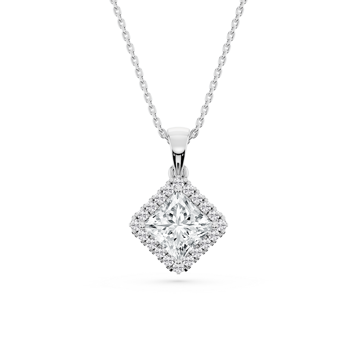 Princess Lab Grown Diamond Halo Single Bail Pendant - 16 to 18 inches