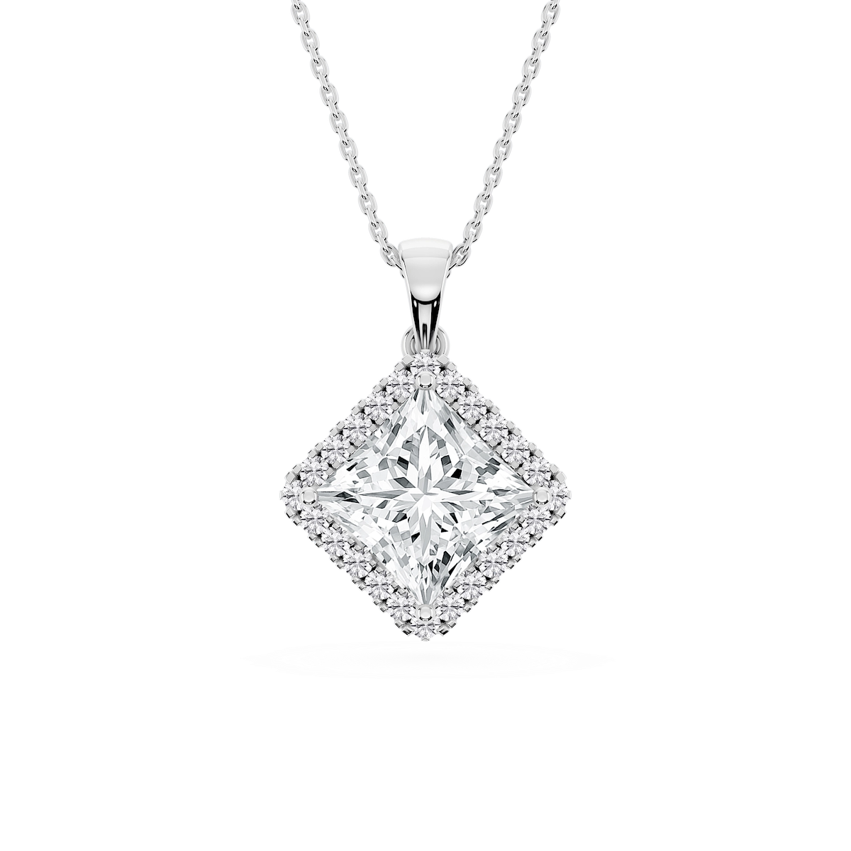 Princess Lab Grown Diamond Halo Single Bail Pendant - 16 to 18 inches