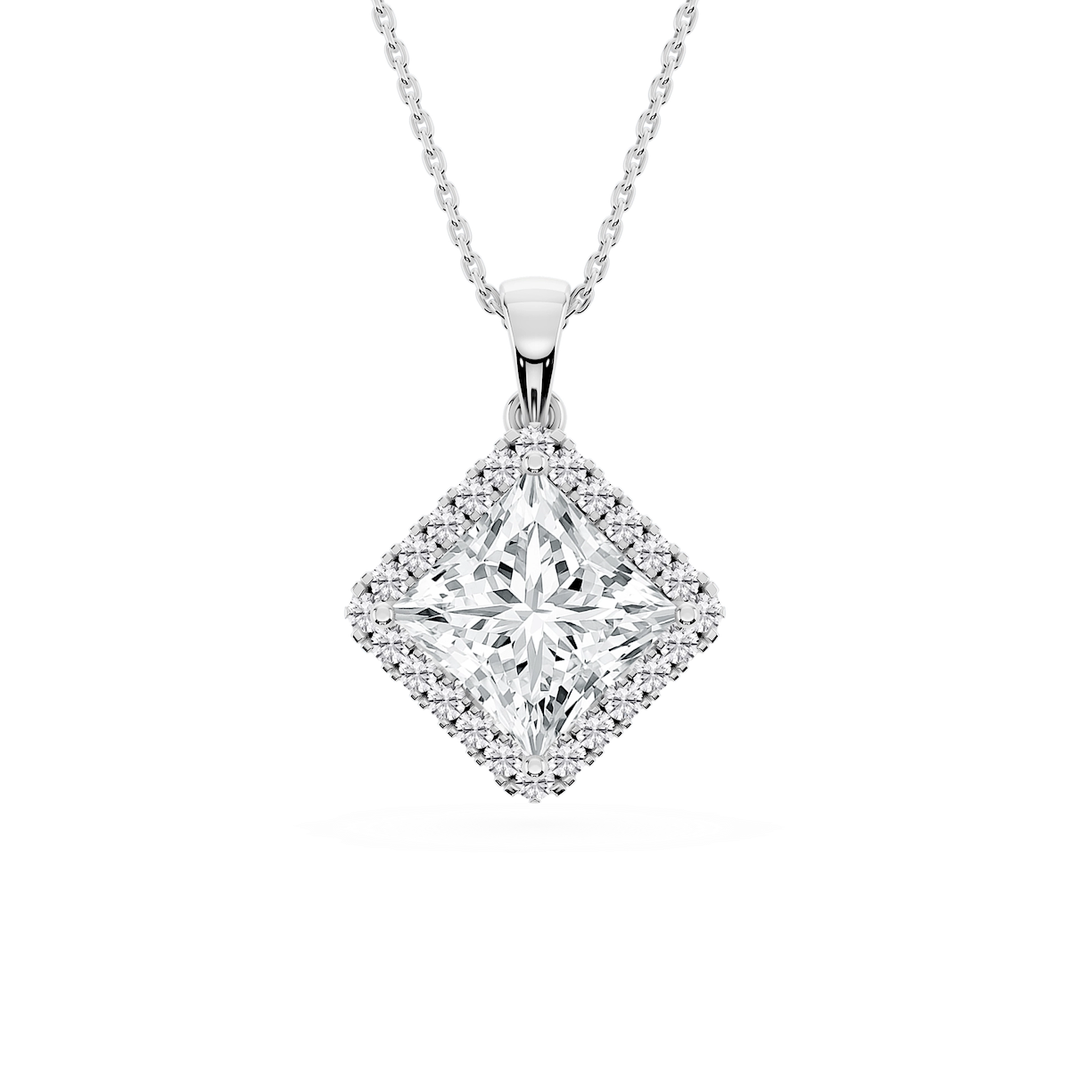 Princess Lab Grown Diamond Halo Single Bail Pendant - 16 to 18 inches